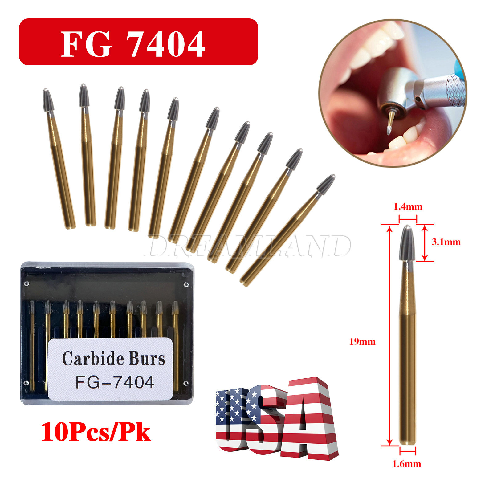 10Pcs Dental Tungsten Carbide Burs Trimming & Finishing Egg Football Bur FG 7404