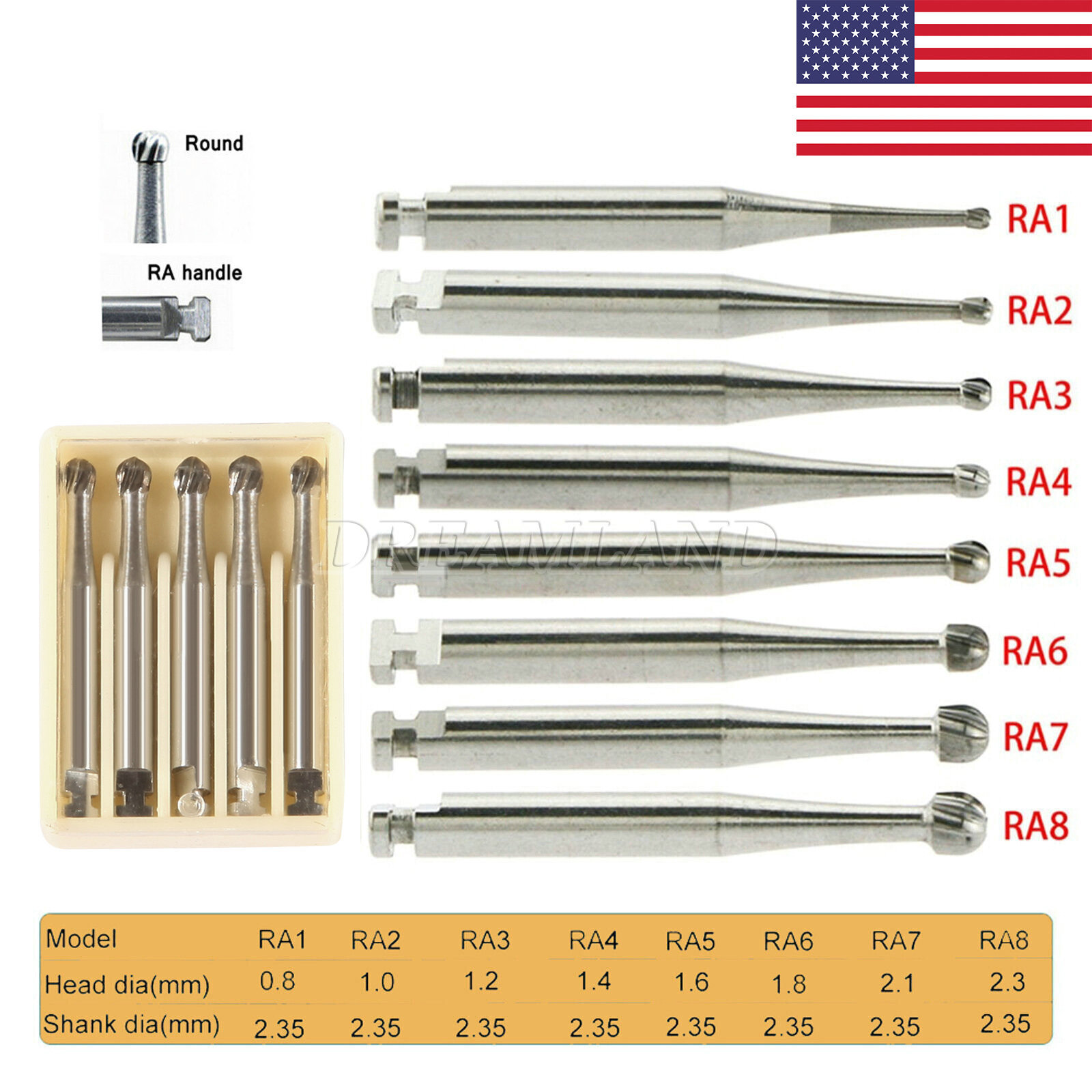 Dental Tungsten Steel Carbide Burs RA1-RA8 For Low Speed Contra Angle Handpiece