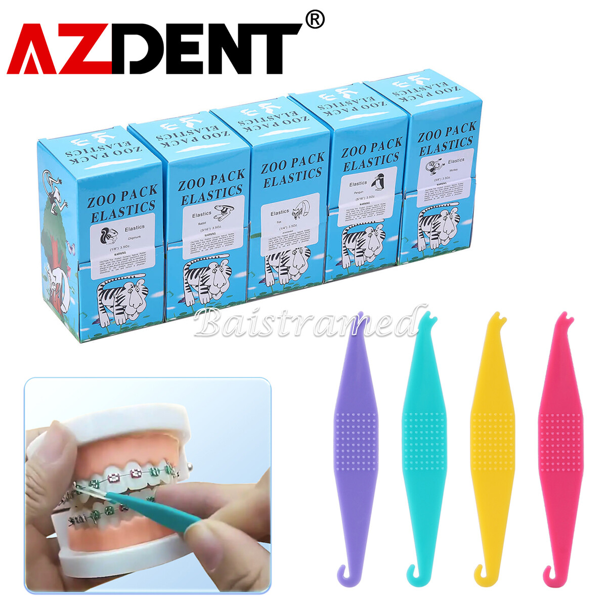 Dental Ortho Elastics Braces Rubber Bands 3.5/5.0/6.5OZ /Elastic Placer Hooks
