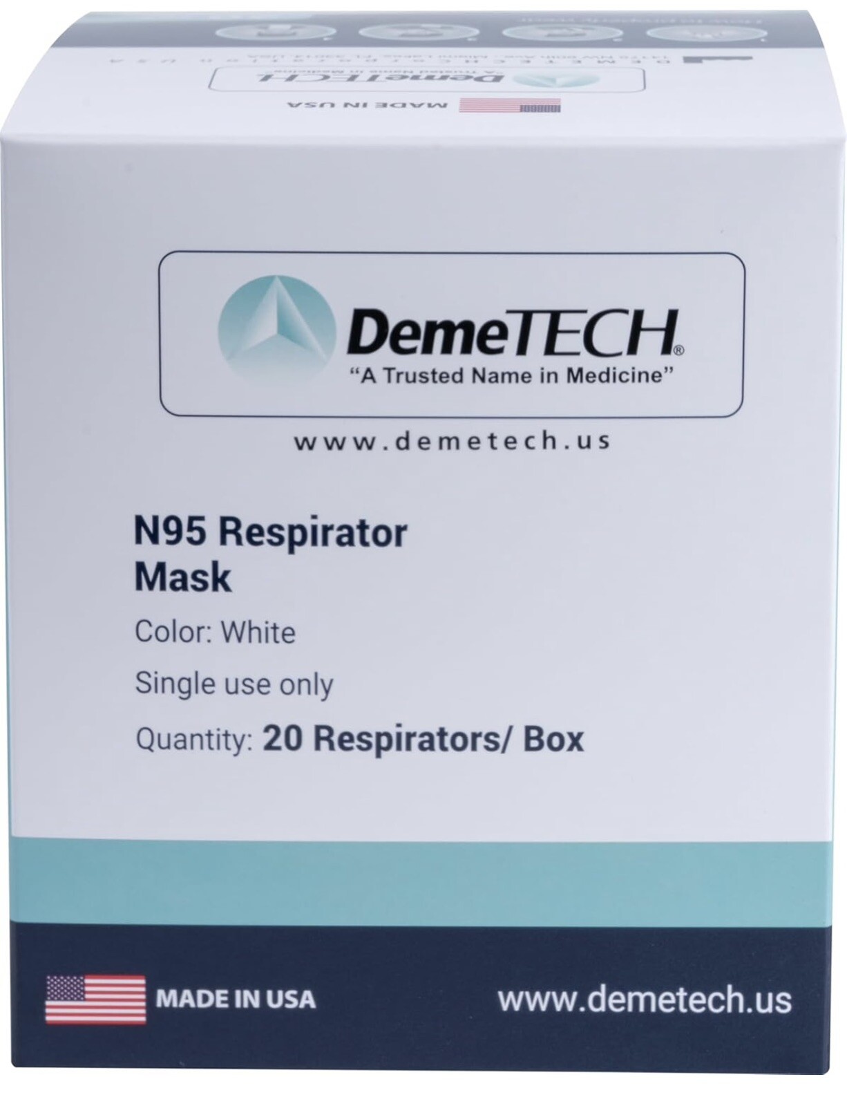 DEMETECH N95 Respirator Face Mask, NIOSH Approved, Made in the USA, Medium