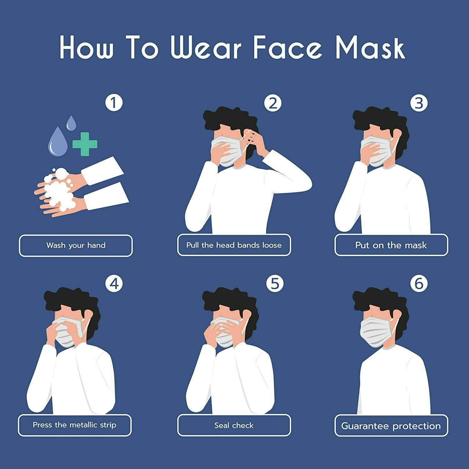 Face Mask 50 PCS BLACK Color 4-Ply Disposable Face Mask Earloop Mouth Cover