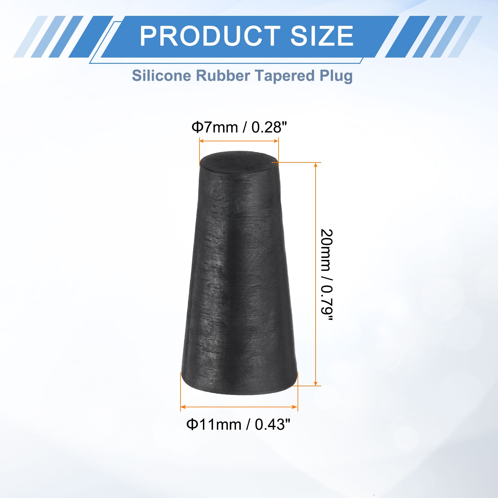 Rubber Stoppers 7mm to 11mm 12 Pcs 20mm Solid Tapered Lab Rubber Plugs