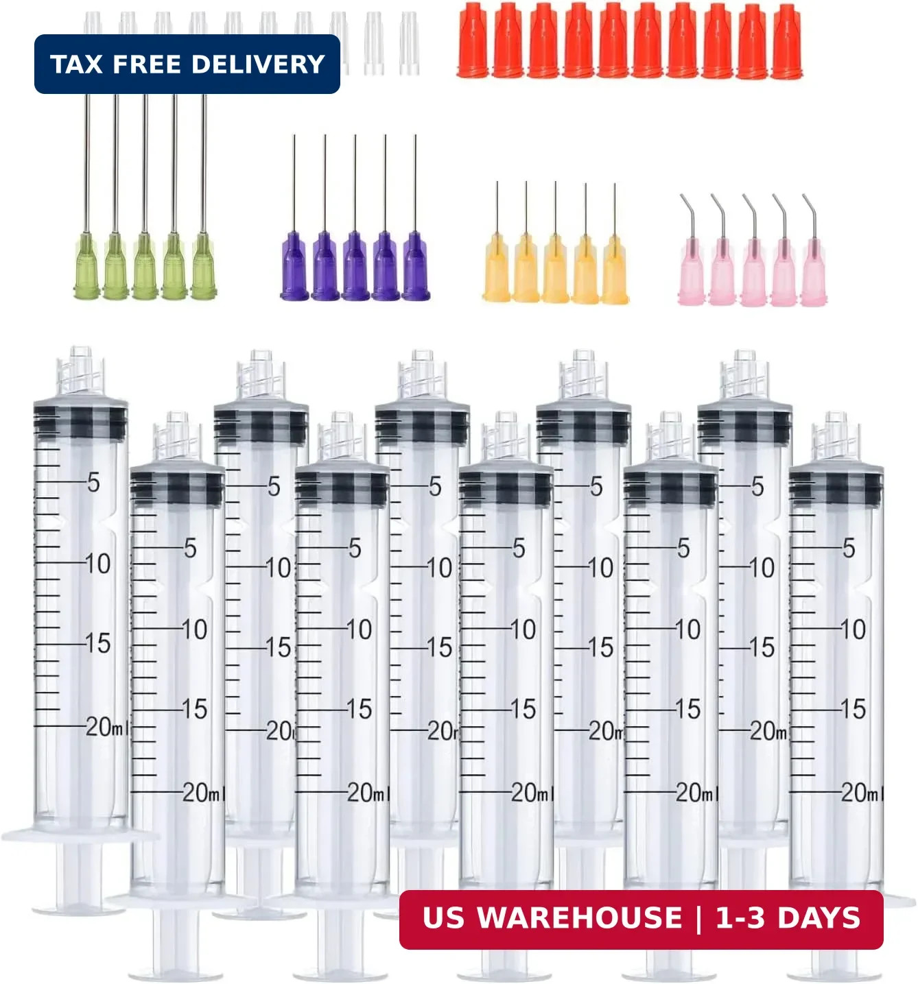 50 Pcs – 20ml Syringes with 14ga, 20ga,21ga, 23ga Blunt Tip Needles With Syringe