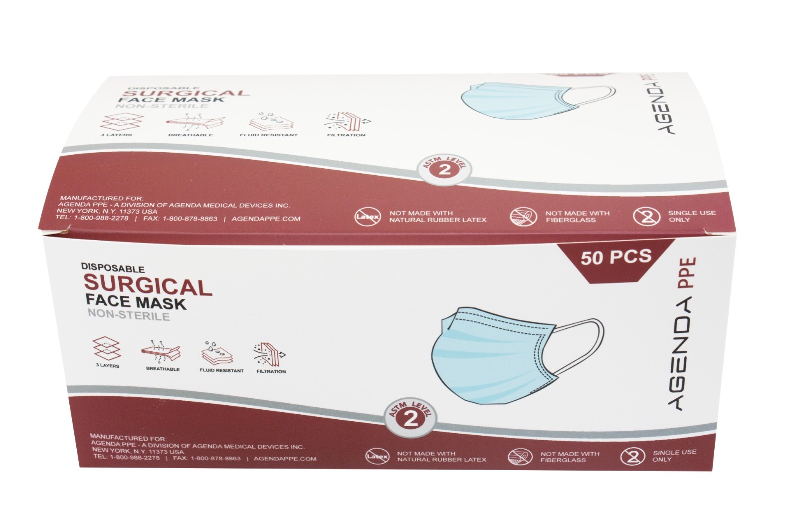 Agenda PPE – Level 2 ASTM Disposable Face Masks Blue 3 Ply Earloop – 600pcs