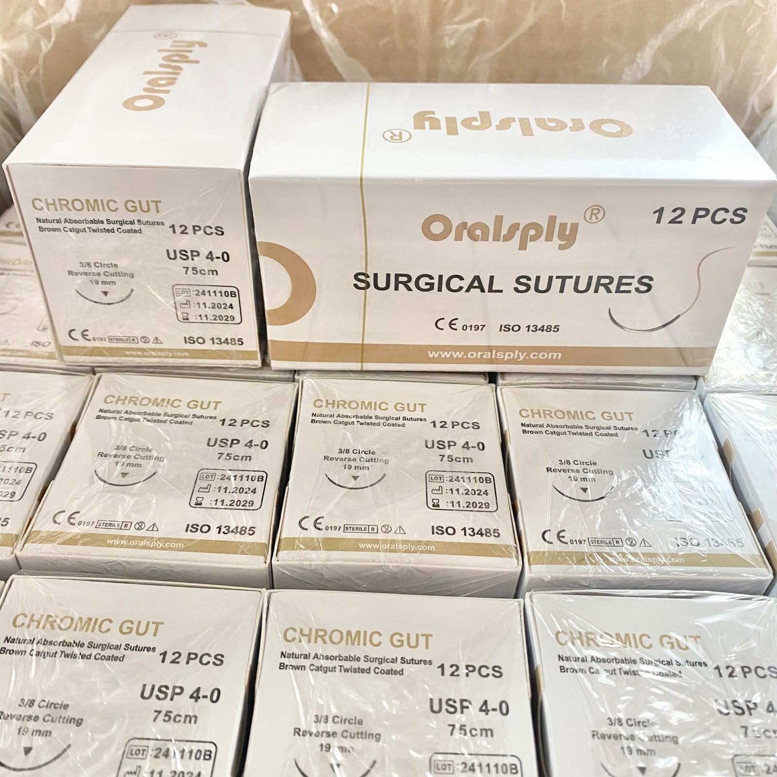 USA 10 Boxes Absorbable Surgical Sutures CHROMIC GUT 4-0 75cm 3/8 Needle 19mm