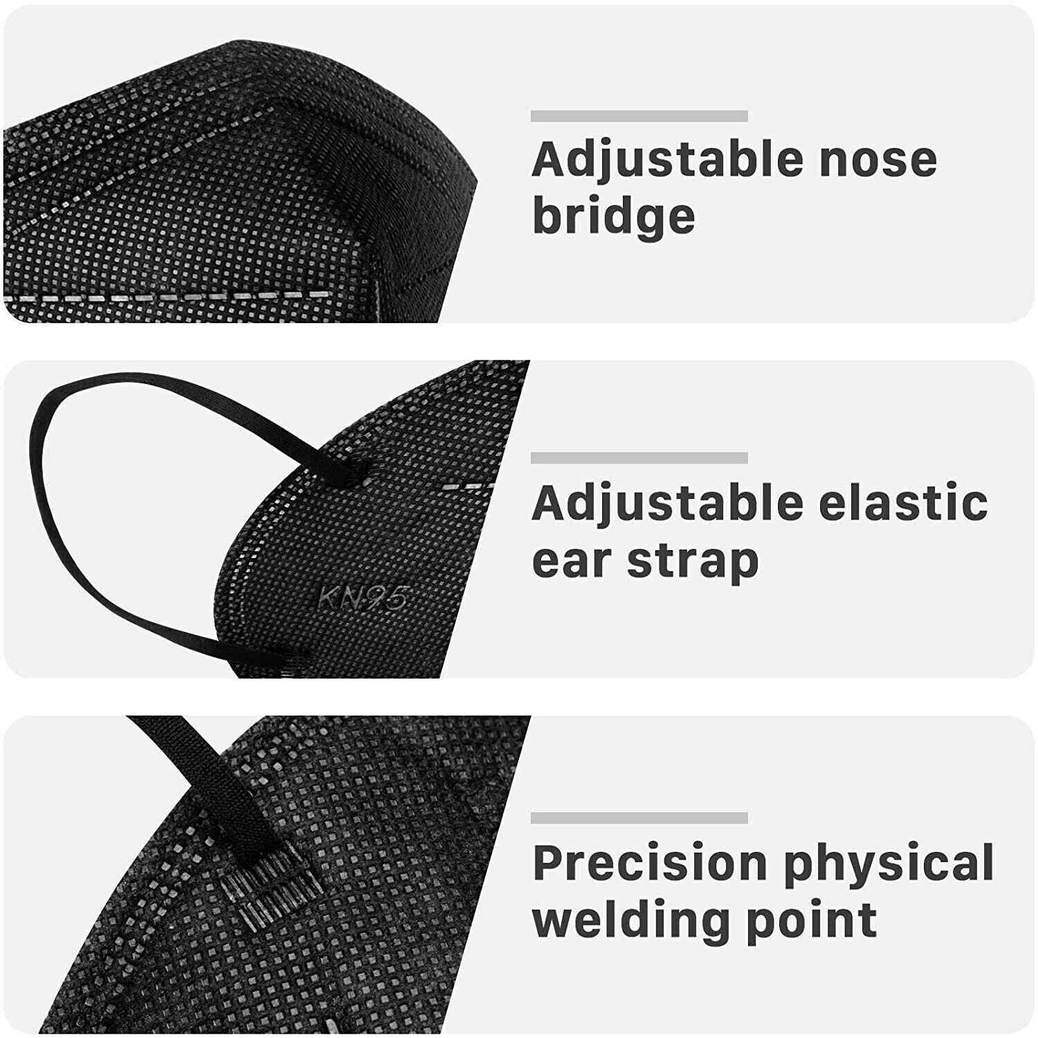 10/50/100 Pcs Black KN95 Protective 5 Layer Face Mask BFE 95% Disposable Masks