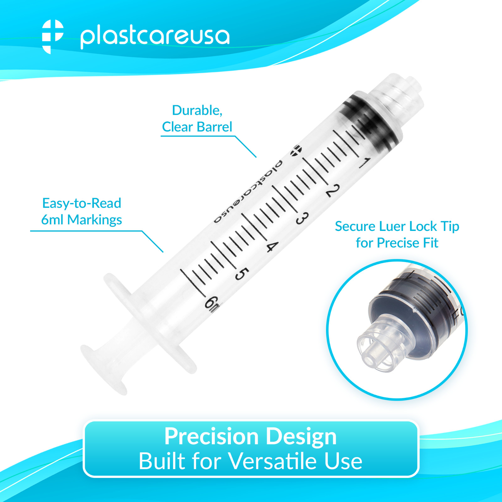 50 6ml 6cc Luer Lock Disposable Syringes (Non-Sterile) for Saline Oral Medicine