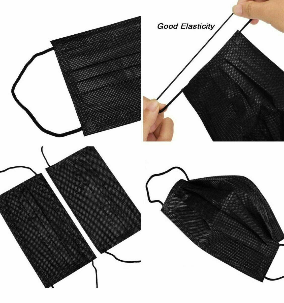 10/50/100 BLACK 3-Ply Face Mask Disposable Dental non Medical Surgical Cover