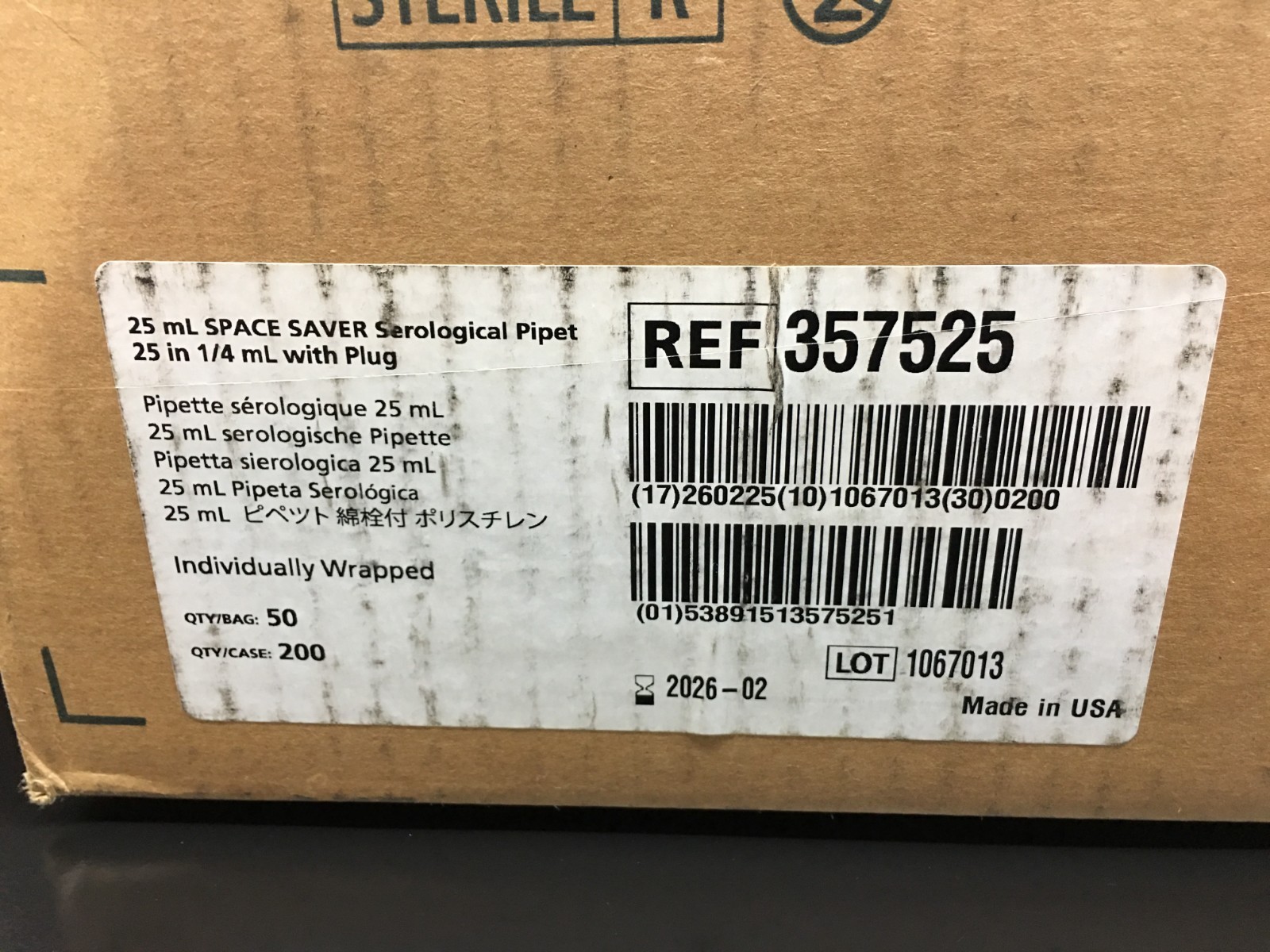 Corning Falcon REF 357525 25mL Serological Pipet Space Saver 0.25 Lot 2 Cases