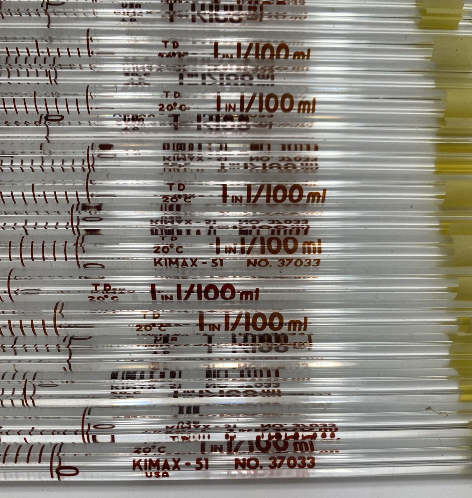 Lot Of 44 Mixed Kimble Kimax Glass Pipettes Pipets Various Sizes 37033, 37034
