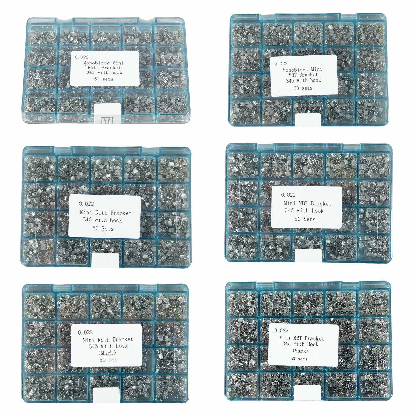 50 sets Dental Metal Orthodontic Bracket Brace MINI 022 345 Hooks Roth/ MBT