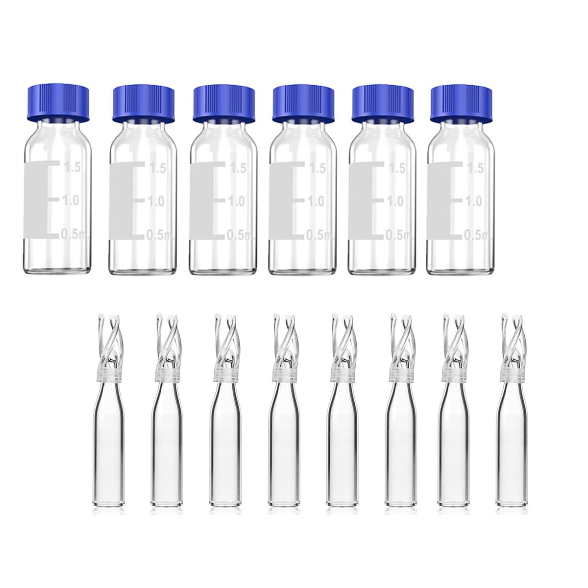1000PCS 2ml HPLC GC Vials + Screw Caps+29*5.7mm Micro Vial Insert Plastic Spring
