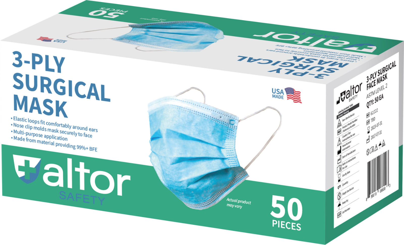 ALTOR 3PLY SURGICAL DISPOSABLE MASKS 99% BFE LEVEL 2 FDA Approved ✅ MADE IN USA