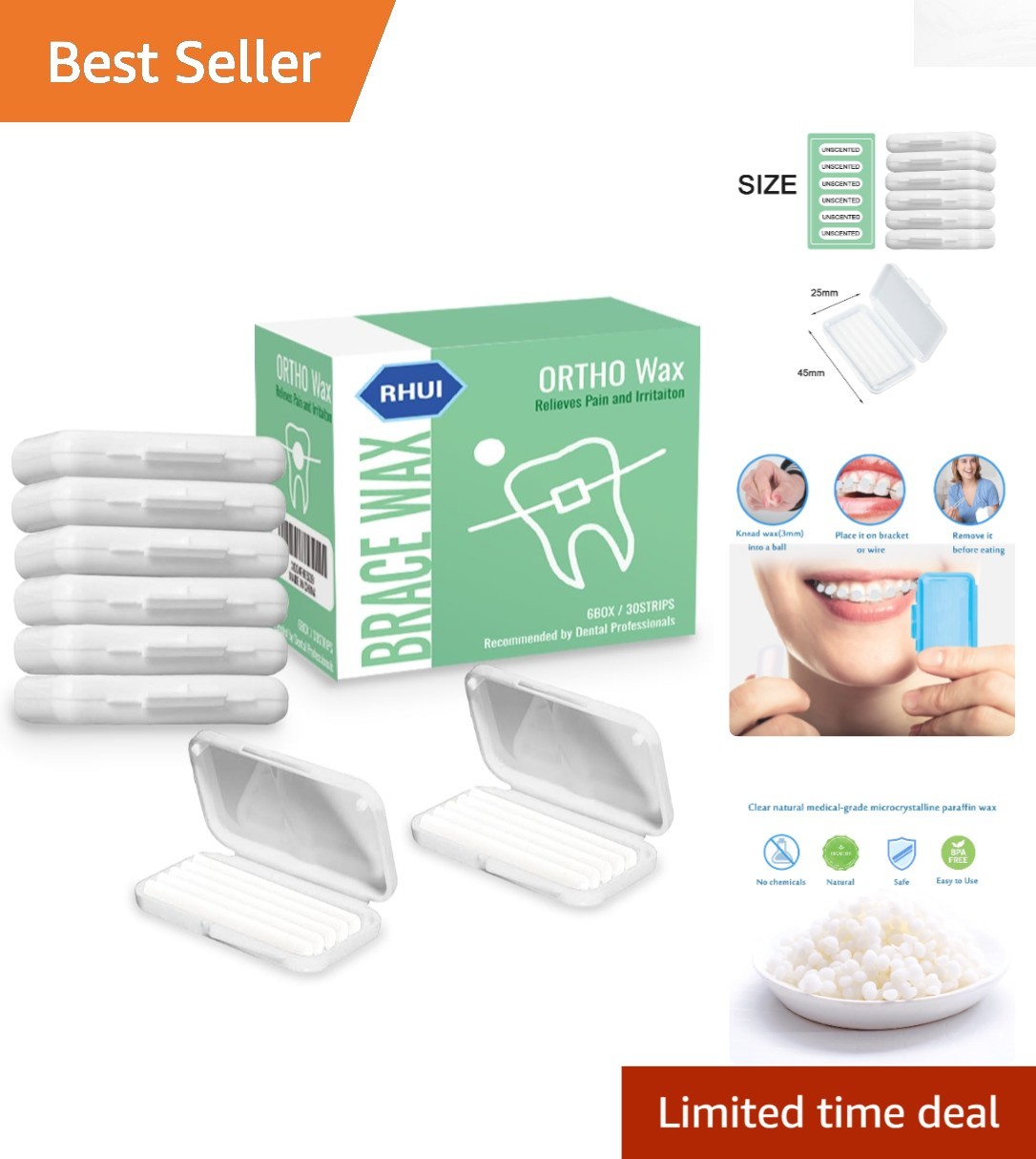 Portable 6-Pack of Unscented Dental Wax for Effective Braces & Invisalign Care
