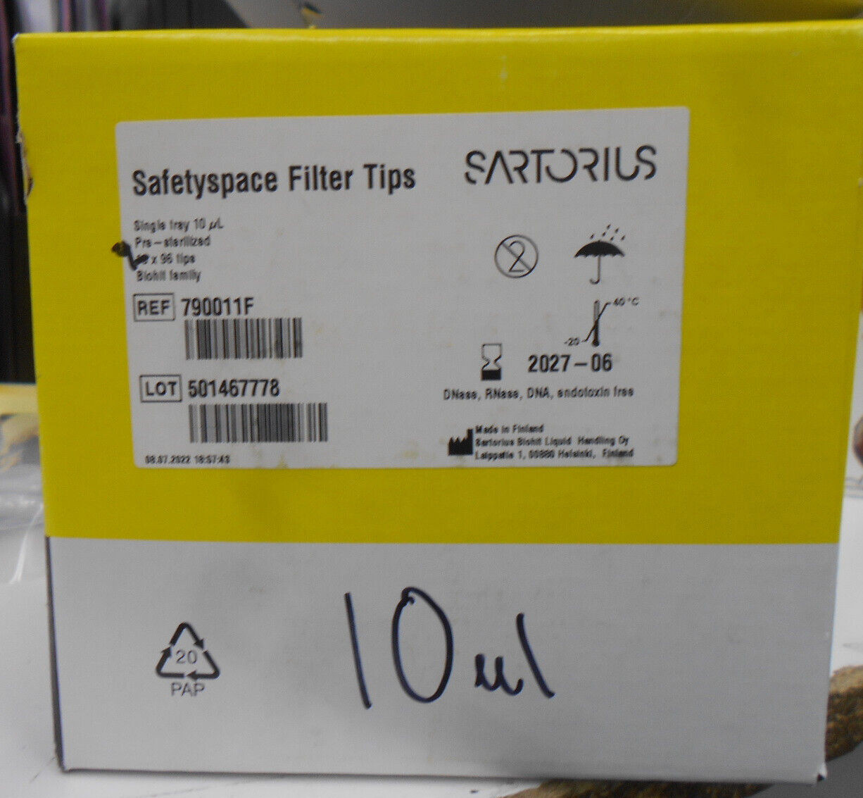 Sartorius Ref 790011F Safetyspace Filter Tips 10µL Pre-Sterilized – Partial Box