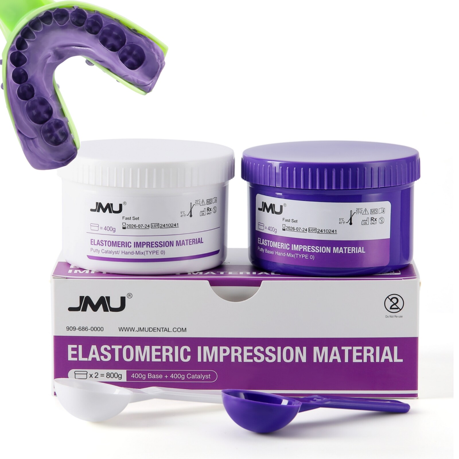 JMU Dental Putty Fast/Normal Set Impression Material 400g Base+400g Catalyst