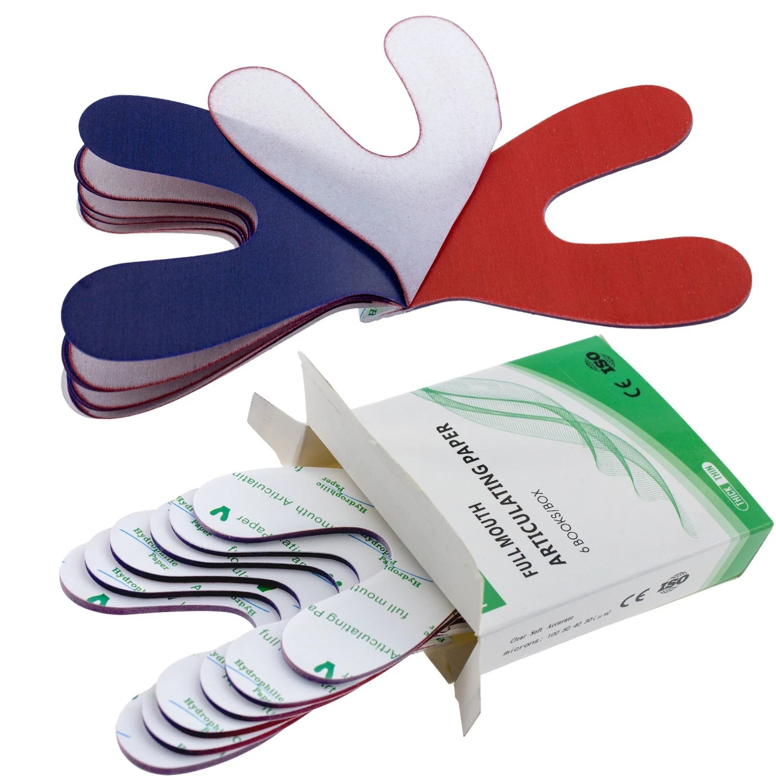 Dental Articulating Paper Double Sided Strips/Horseshoe Form Red/Blue Bite Paper