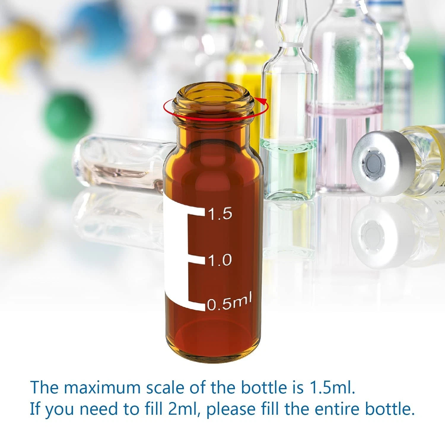 100PCS 2ml HPLC Autosampler Clear/Amber Vials 9-425 Screw Cap Vial Inserts 250uL