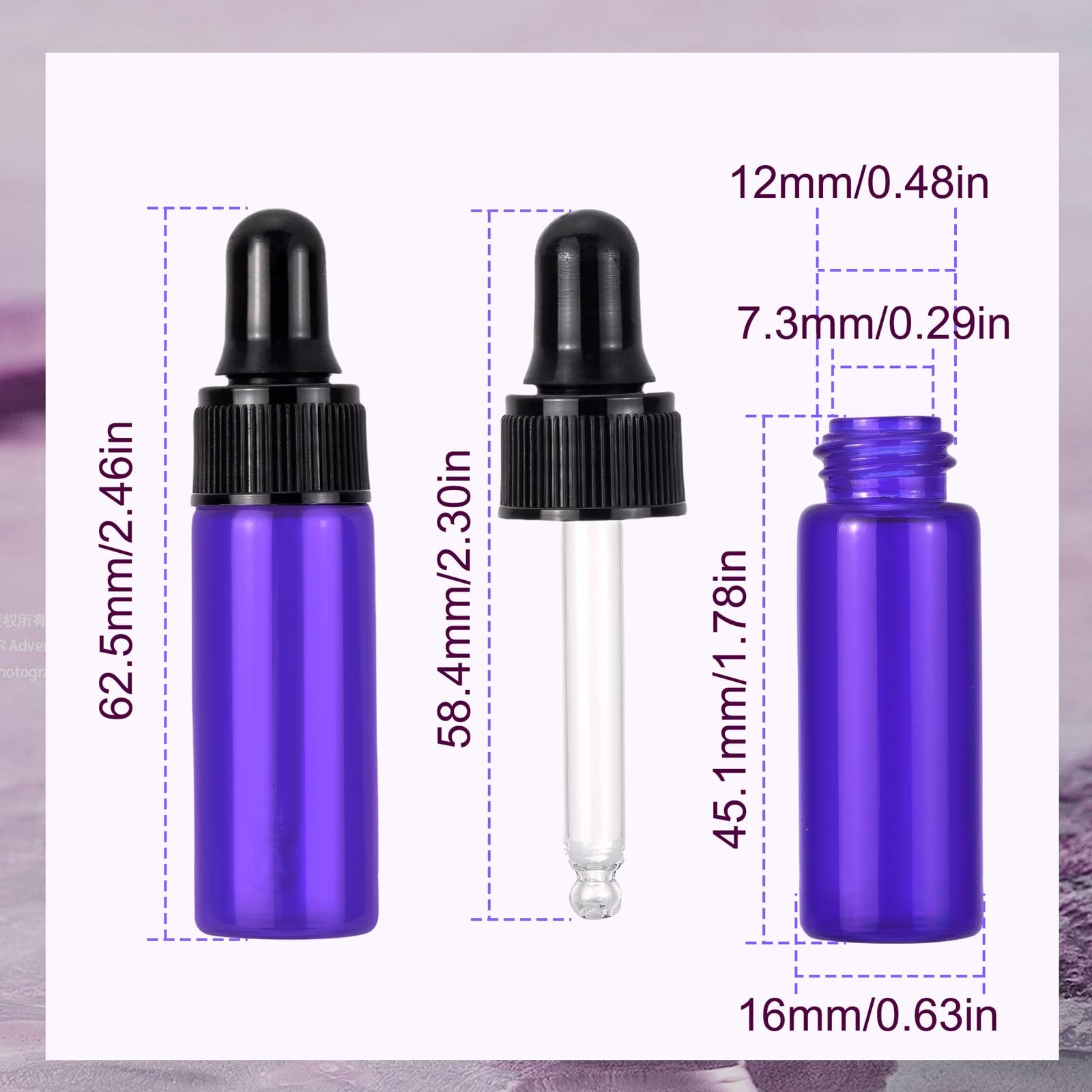 Kesell 5ml Small Dropper Bottles Empty Essential Oil Glass Bottle Purple