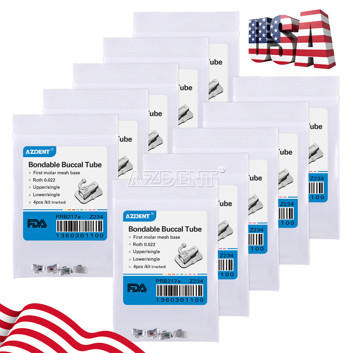 10X Tubos bucales Bondable de ortodoncia dental Roth 0.022 1er molar Laser Mark