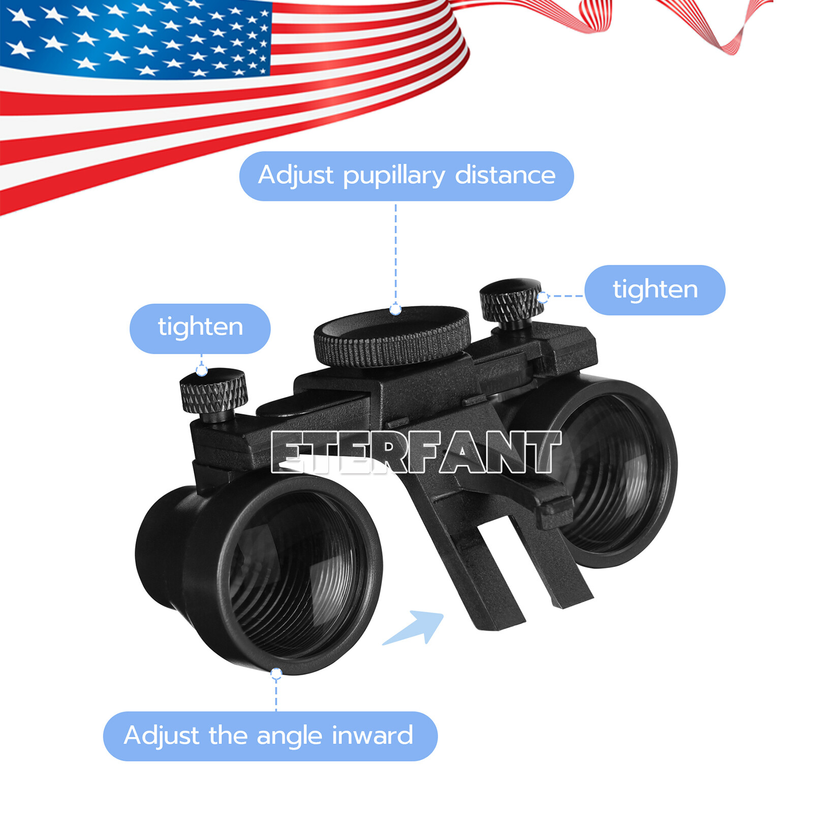 ETERFANT 3.5X Dental Surgical Headband Binocular Loupe w/5W LED Head Light 2 Led