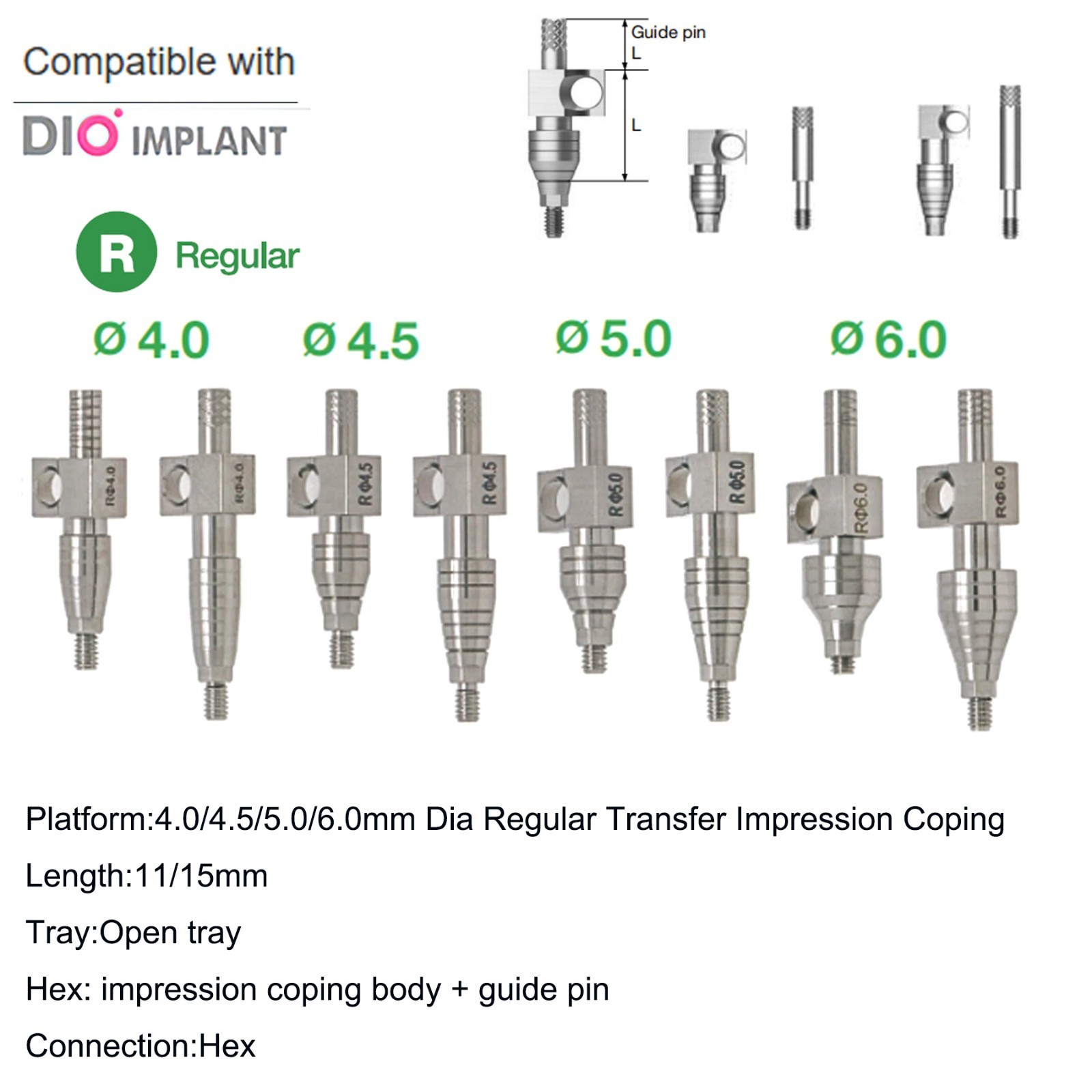 US DIO UFII Dental Regular Fixture Transfer Impression Coping Open Closed Tray