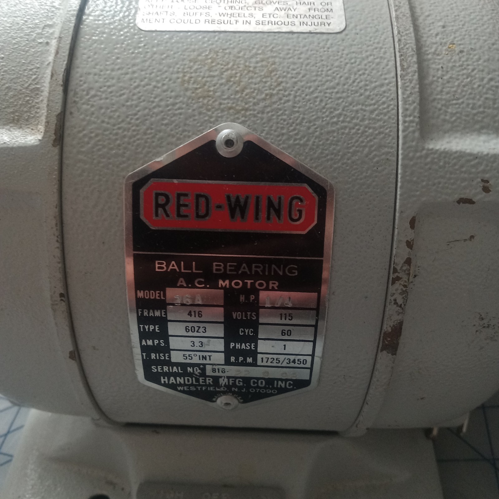 Handler Red Wing Polishing Lathe Model 26A 1/4 HP 1725/3450 RPM