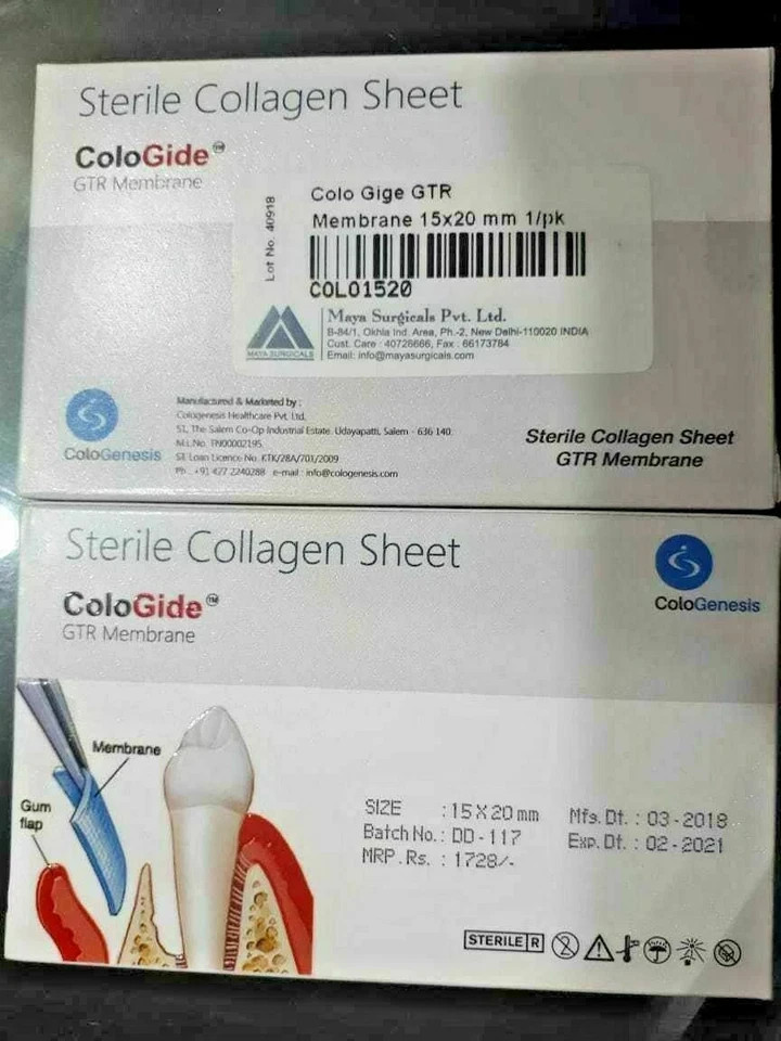 NEW COLO GIDE STERILE COLLAGEN SHEET GTR MEMBRANE 15 x 20mm (FAST FREE SHIPING)