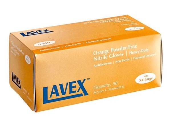 Lavex Pro Orange Heavy-Duty Nitrile Gloves — 8 Mil, Powder-Free Diamond-Textured