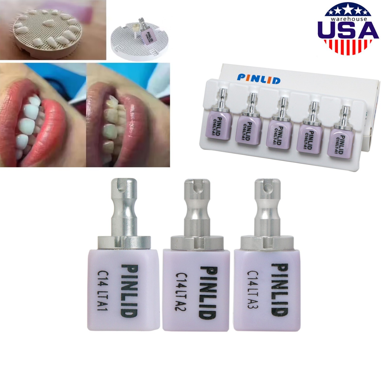 US C14 Lithium Disilicate Dental Emax Glass Ceramic CAD/CAM Blocks HT LT 5/Box