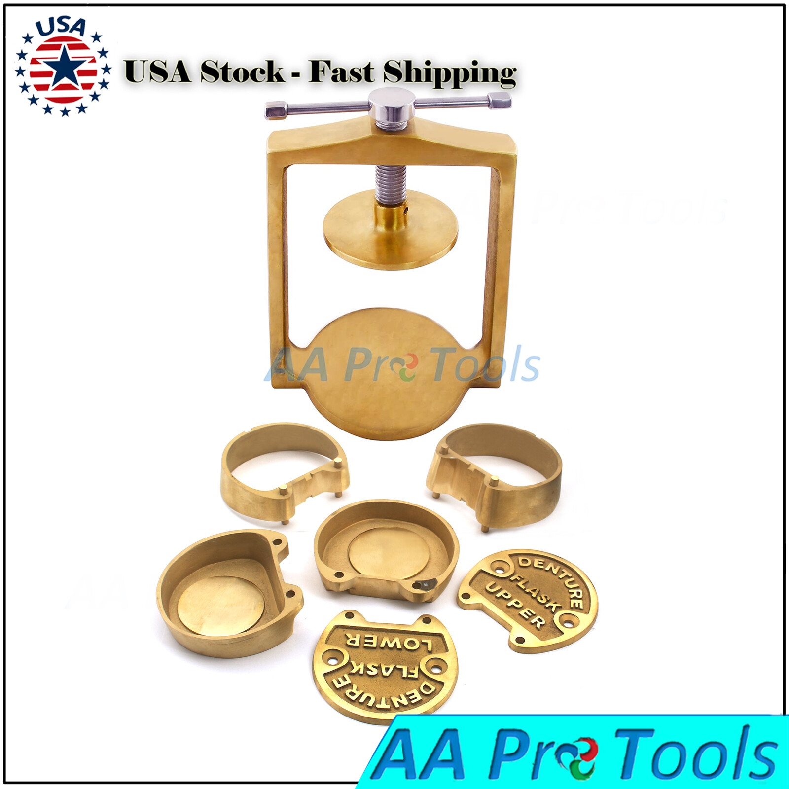 Dental LAB Spring Press Compress With Two Brass Denture Flask Upper+Lower