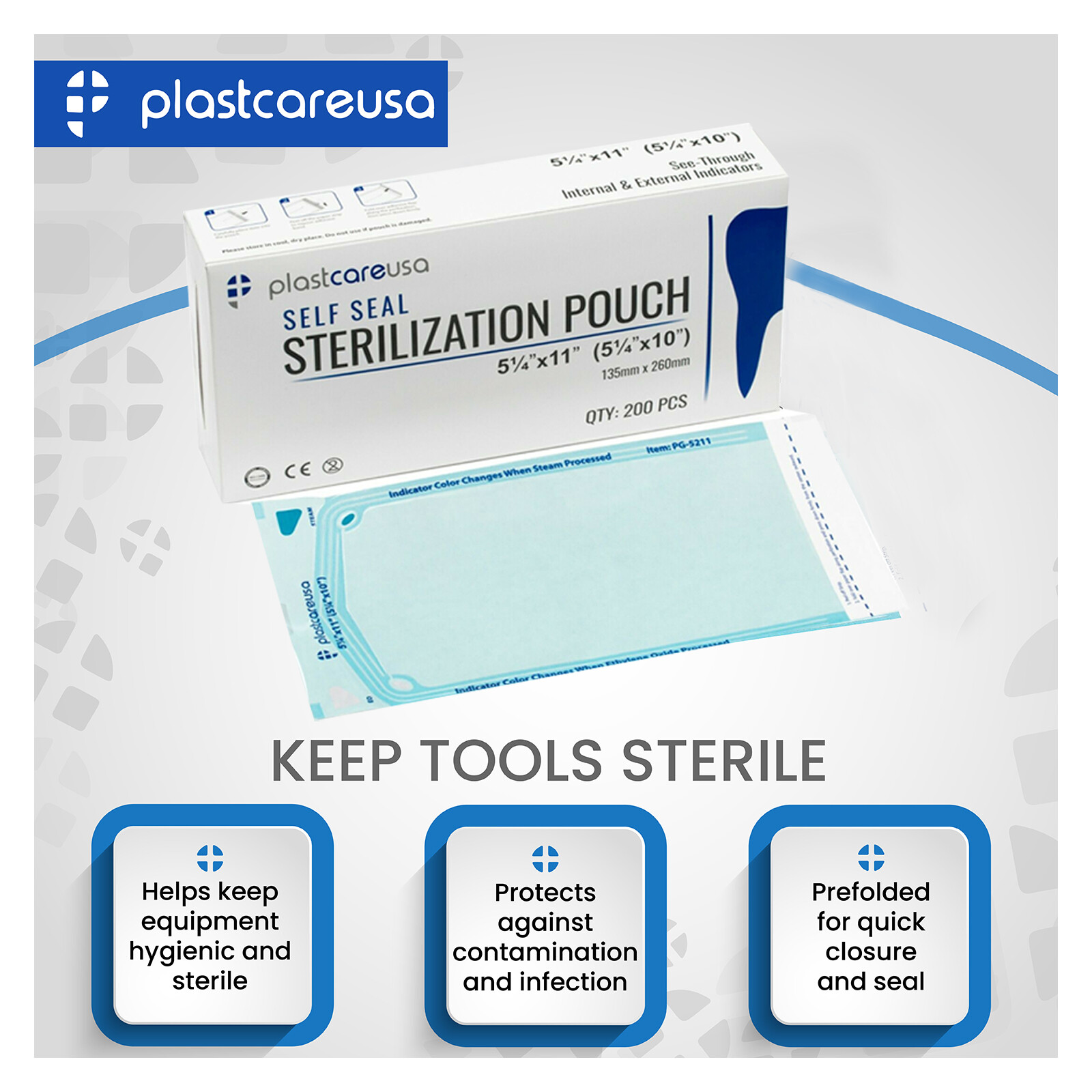 Dental Sterilization Pouch RIT-5211 5.25″x11, 1000pcs (4+1 Free boxes) PlastCare