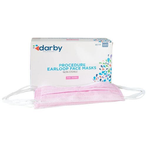 Procedure Earloop Masks ASTM Level 3, Pink, 50/Box