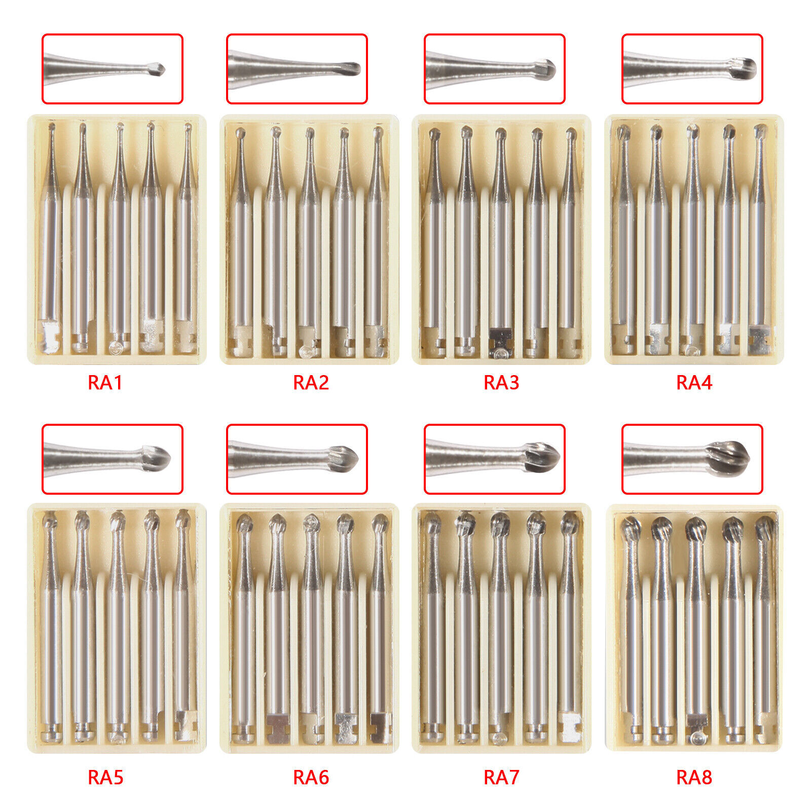 1-10Box Dental Round Carbide Bur for Slow Speed Latch Type Handpiece RA 1-8 Burs