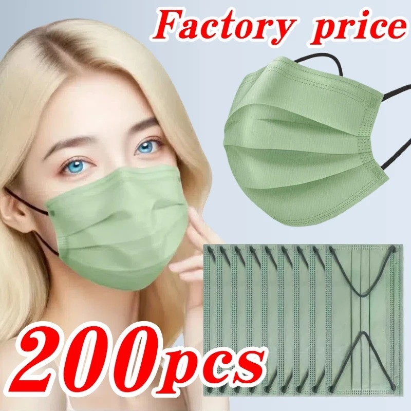 Thickened Tea Green 4-Layer Disposable Face Masks – 200/100/50/10 Pieces