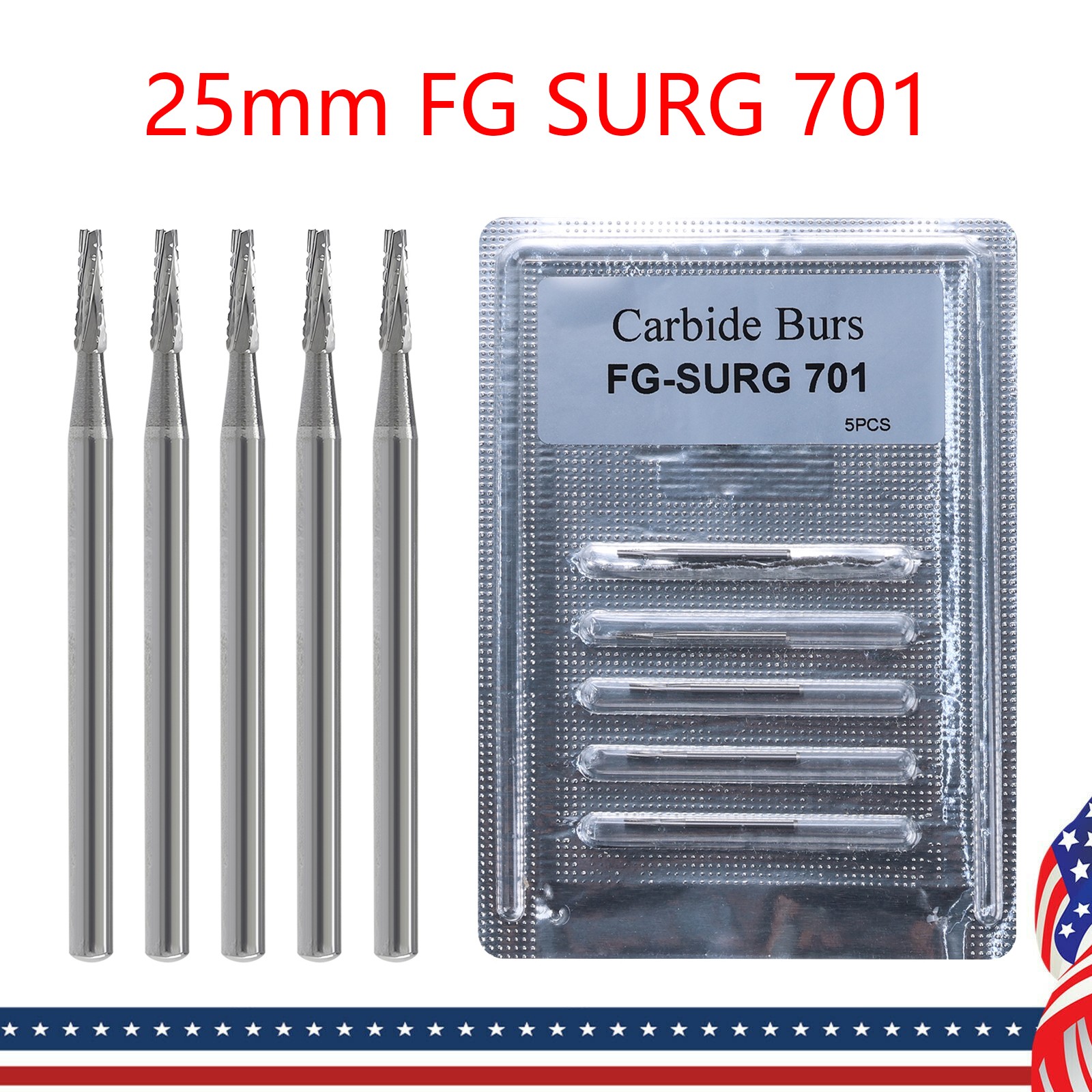 5pcs FGXL-701L Dental Surgical Carbide Burs 25mm Tapered Fissure Cross Cut