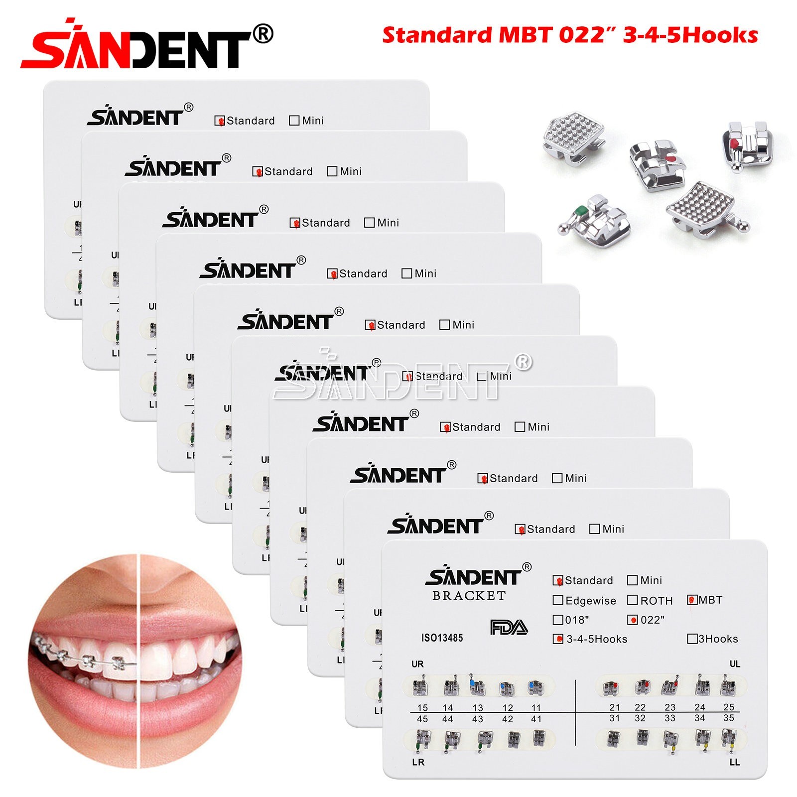 Dental Metal Brackets bracket braces Standard MBT/Roth 022/018 Hooks 3/345 USA