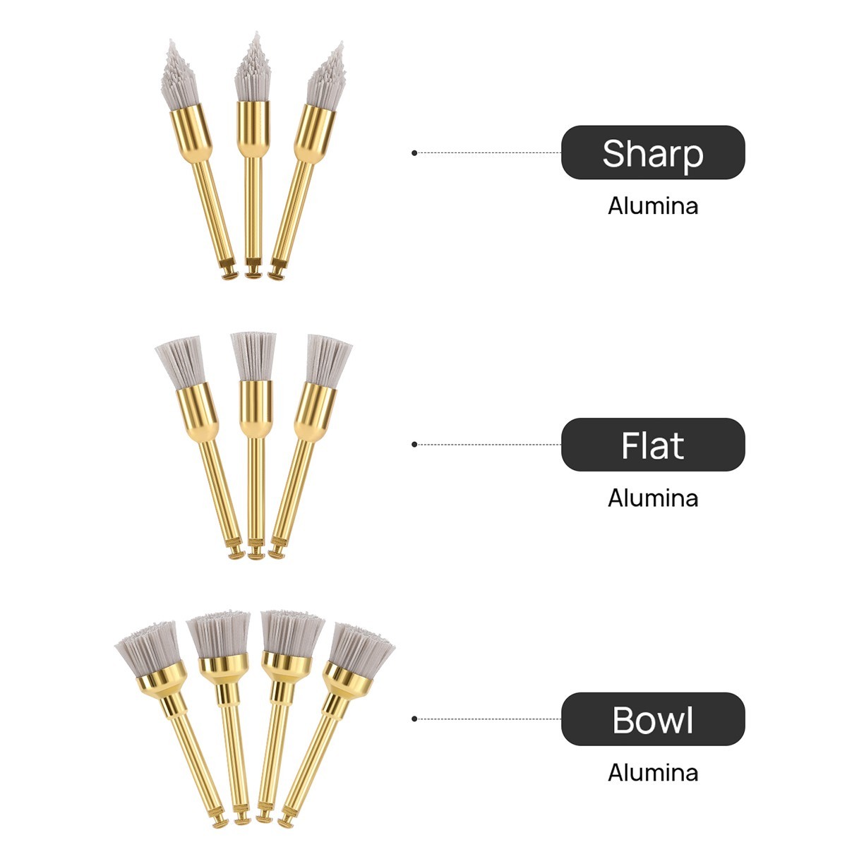 AZDENT Dental Silicon Carbide Aluminium Oxide Polishing Brush Sharp/Flat/Bowl