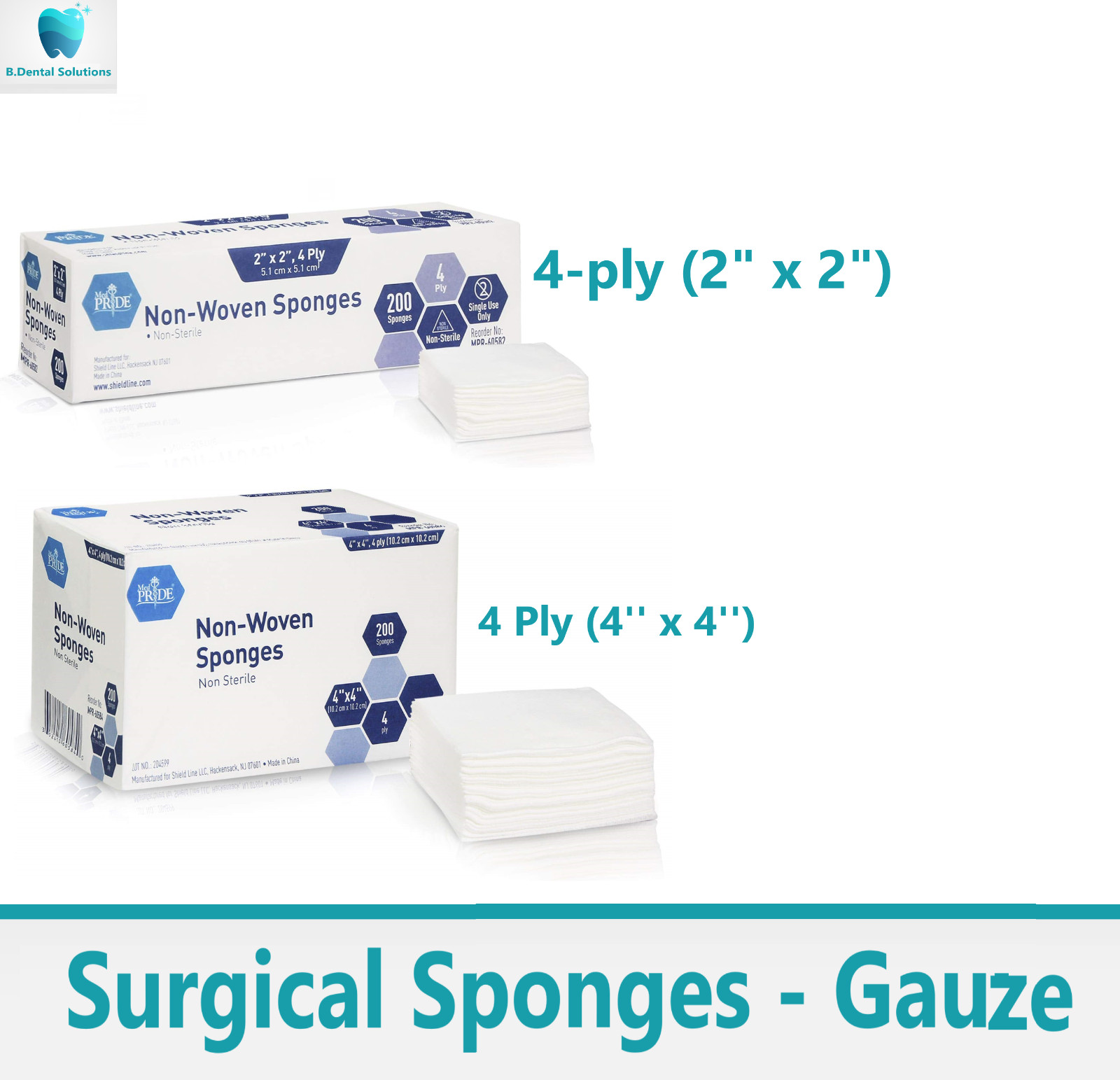 200/Pk 4×4 2×2 Non Woven Sponges 4-Ply, Non-Sterile Cotton Dental Gauze Pads US