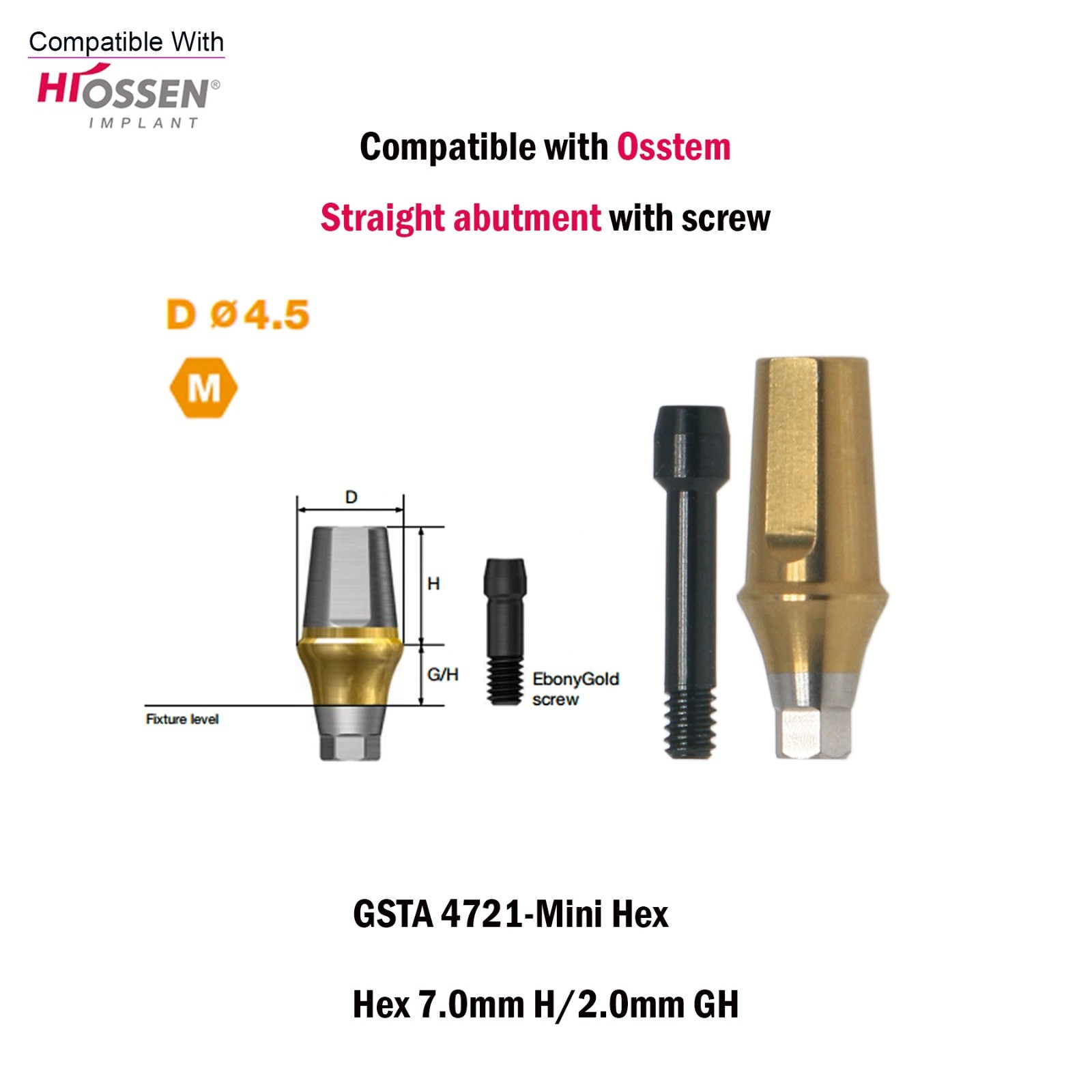 Titanium Straight Abutment Ti Cemented Abutment Compatible Osstem Hiossen TS M/R