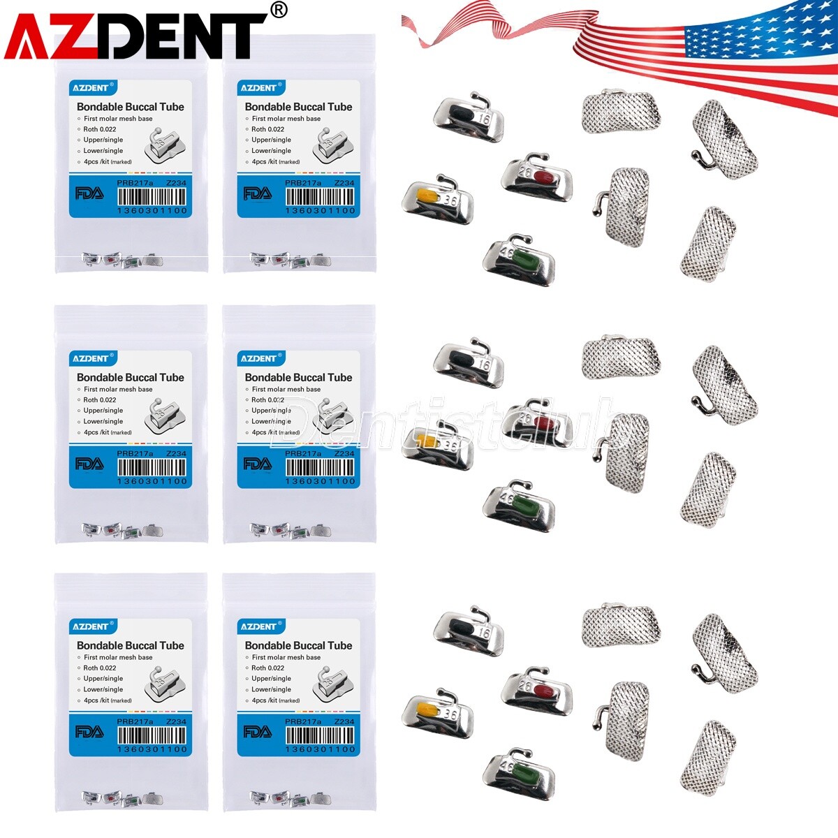AZDENT Dental Orthodontic 1st Molar Buccal Tubes Non-Conv Bondable Roth.022
