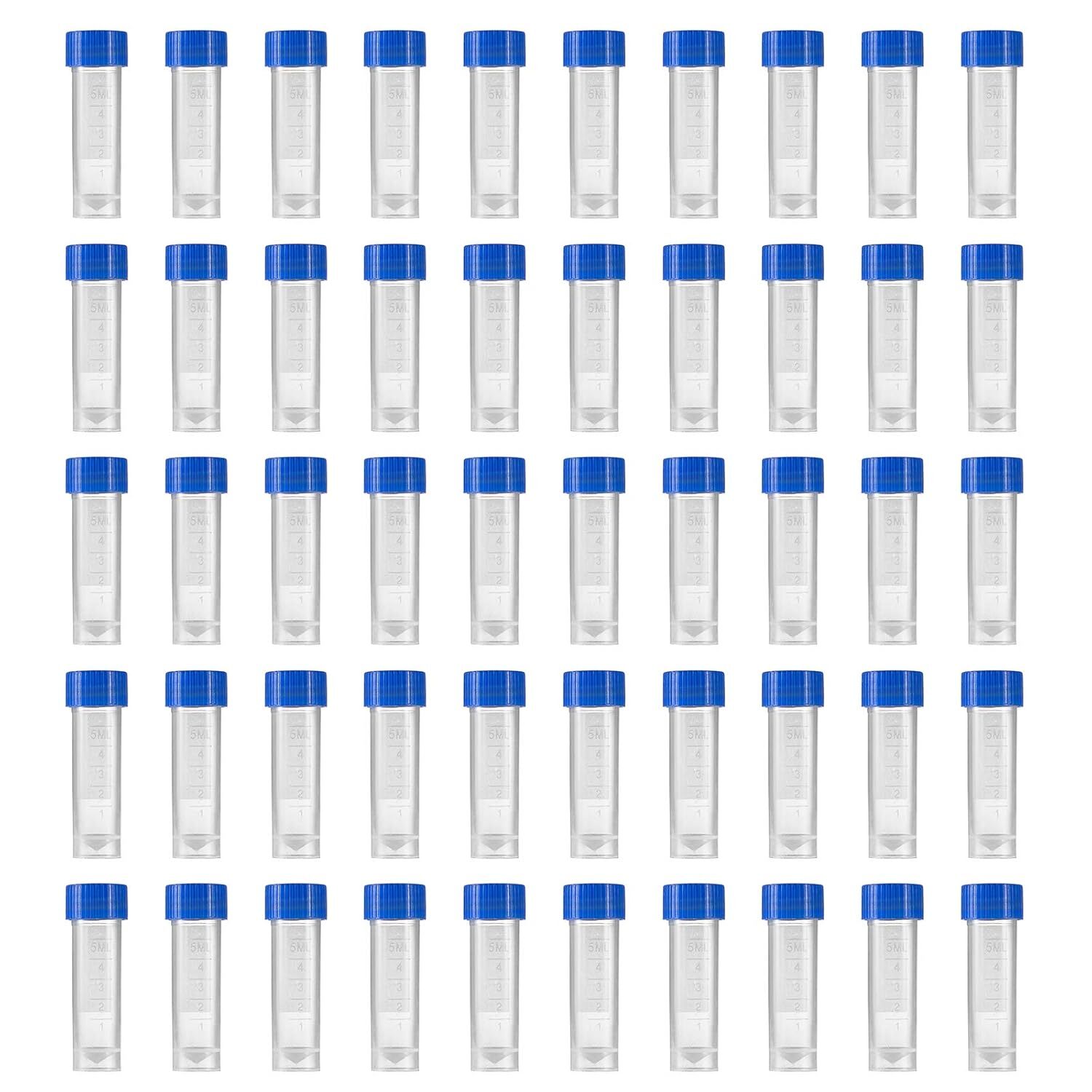 50 Pieces 5 Ml Plastic Graduated Vial Storage Container Test Tubes with Screw Ca