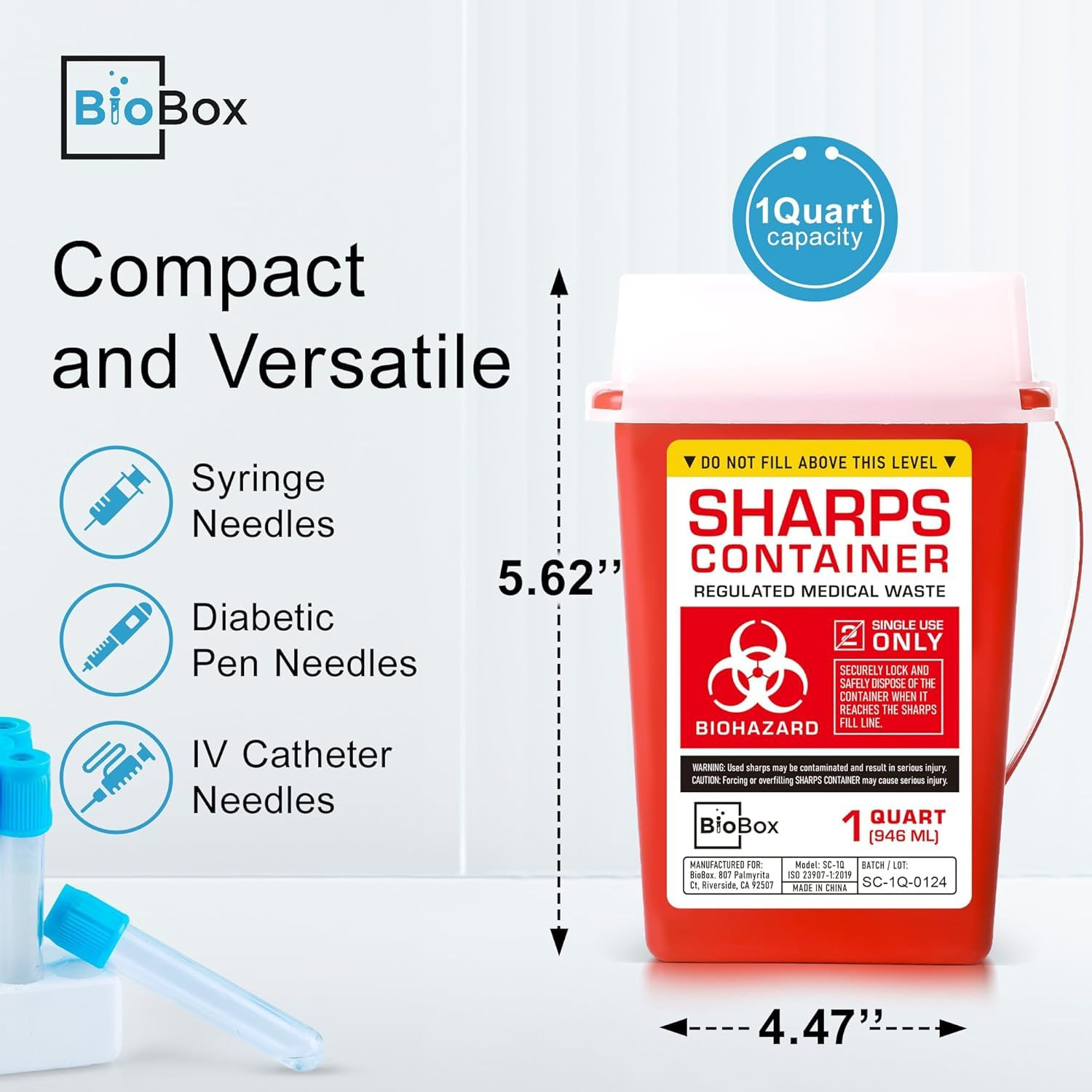 Compact Sharps Container for Home & Travel – Safe Needle Disposal (1 Quart)
