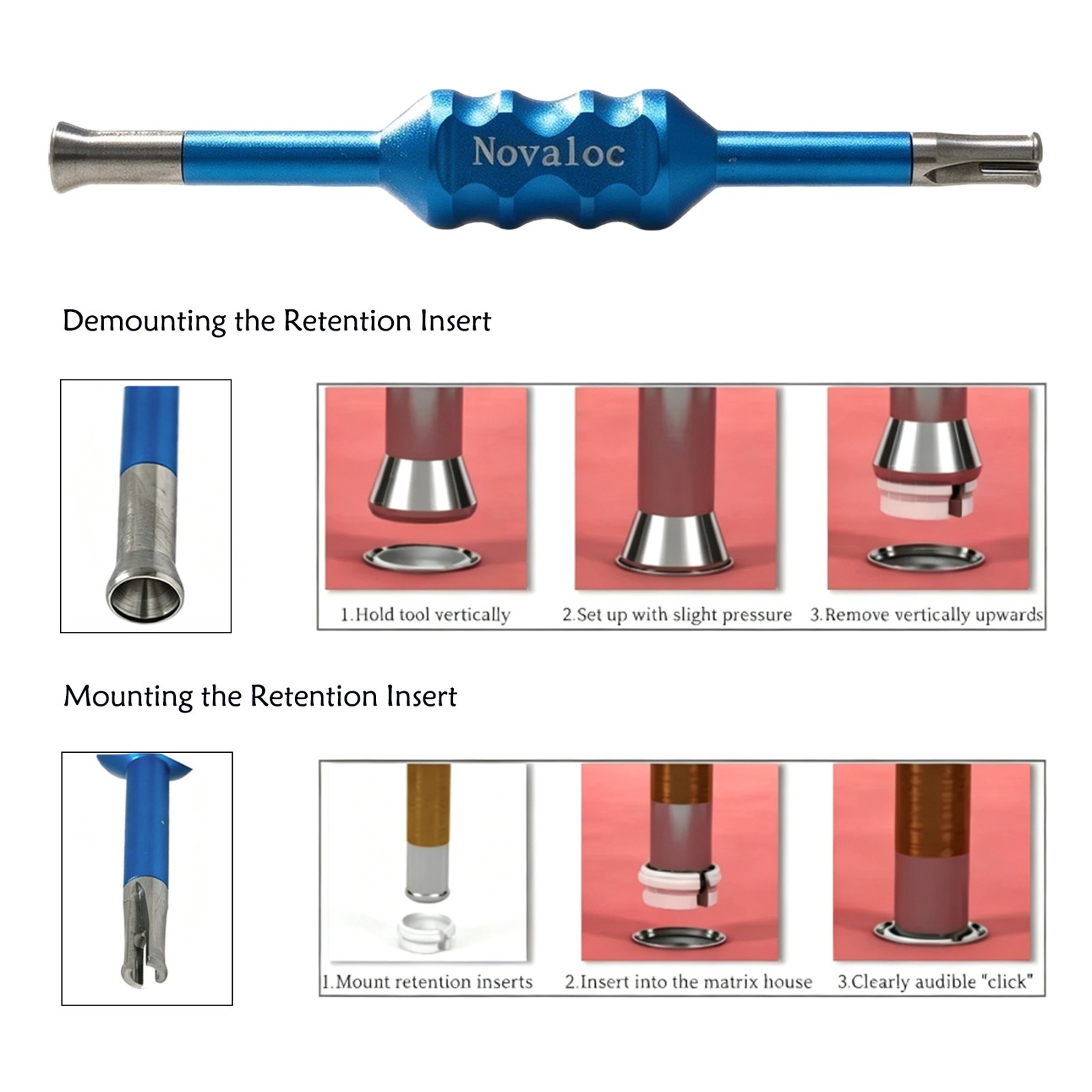 US Dental Novaloc Type Mounting and Demounting Tool Retention Inserts Core Tool