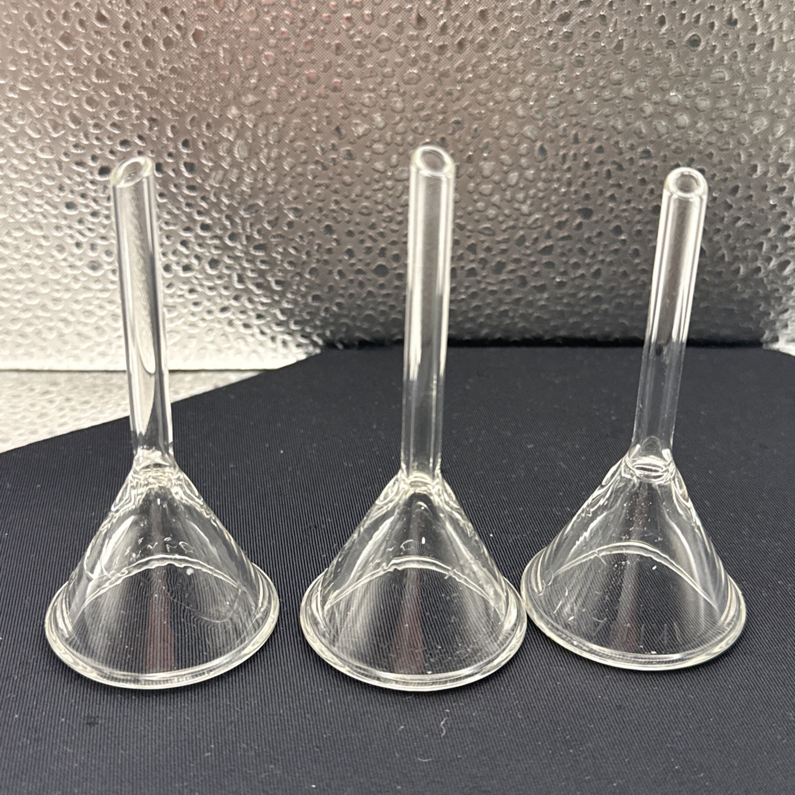 Set of (2) Kimble Kimax Glass 45mm 58º Short Stem Filling Funnel Lot of 3