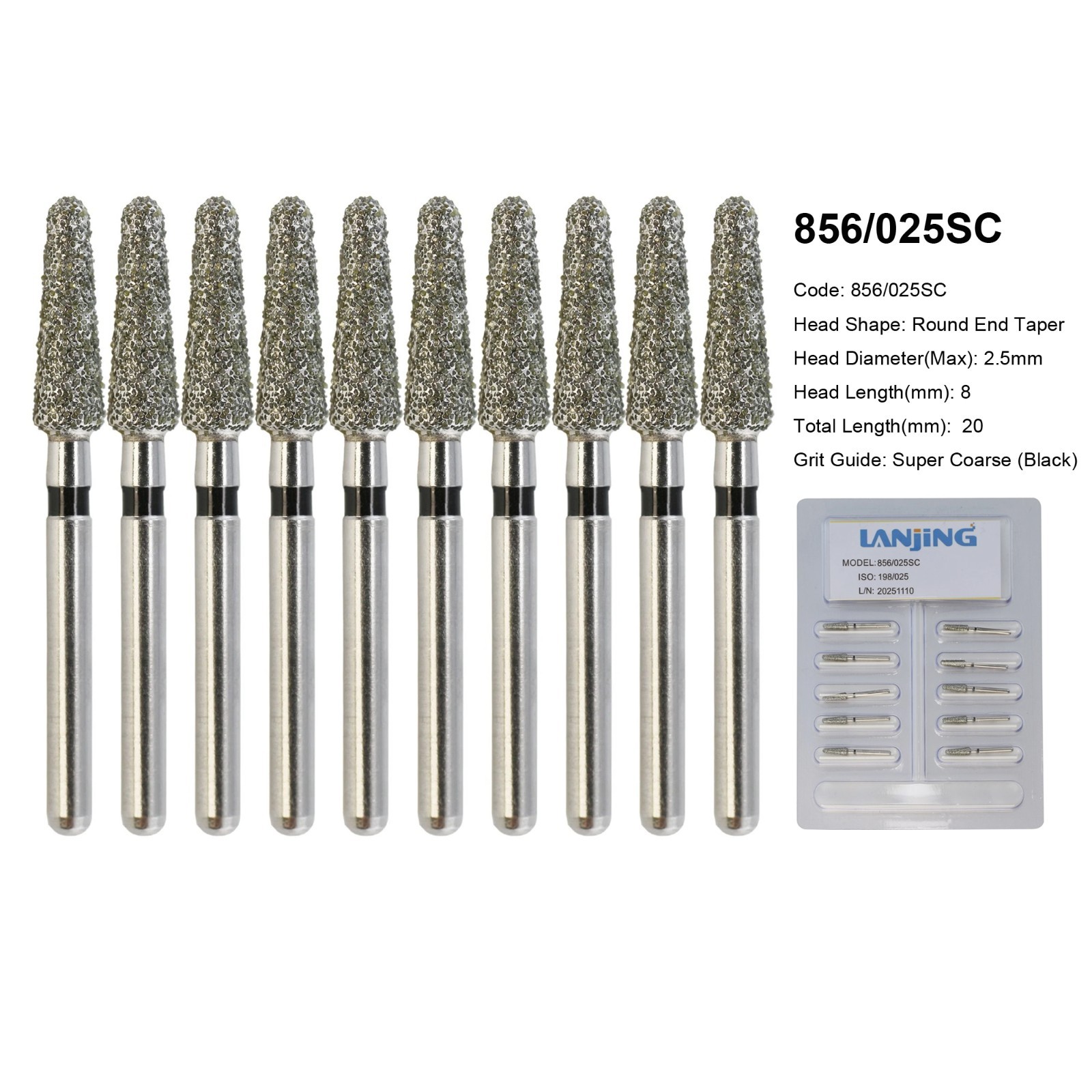 FG Dental Diamond Burs 856 850 Round End Taper Crown Prep Coarse Fine High Speed