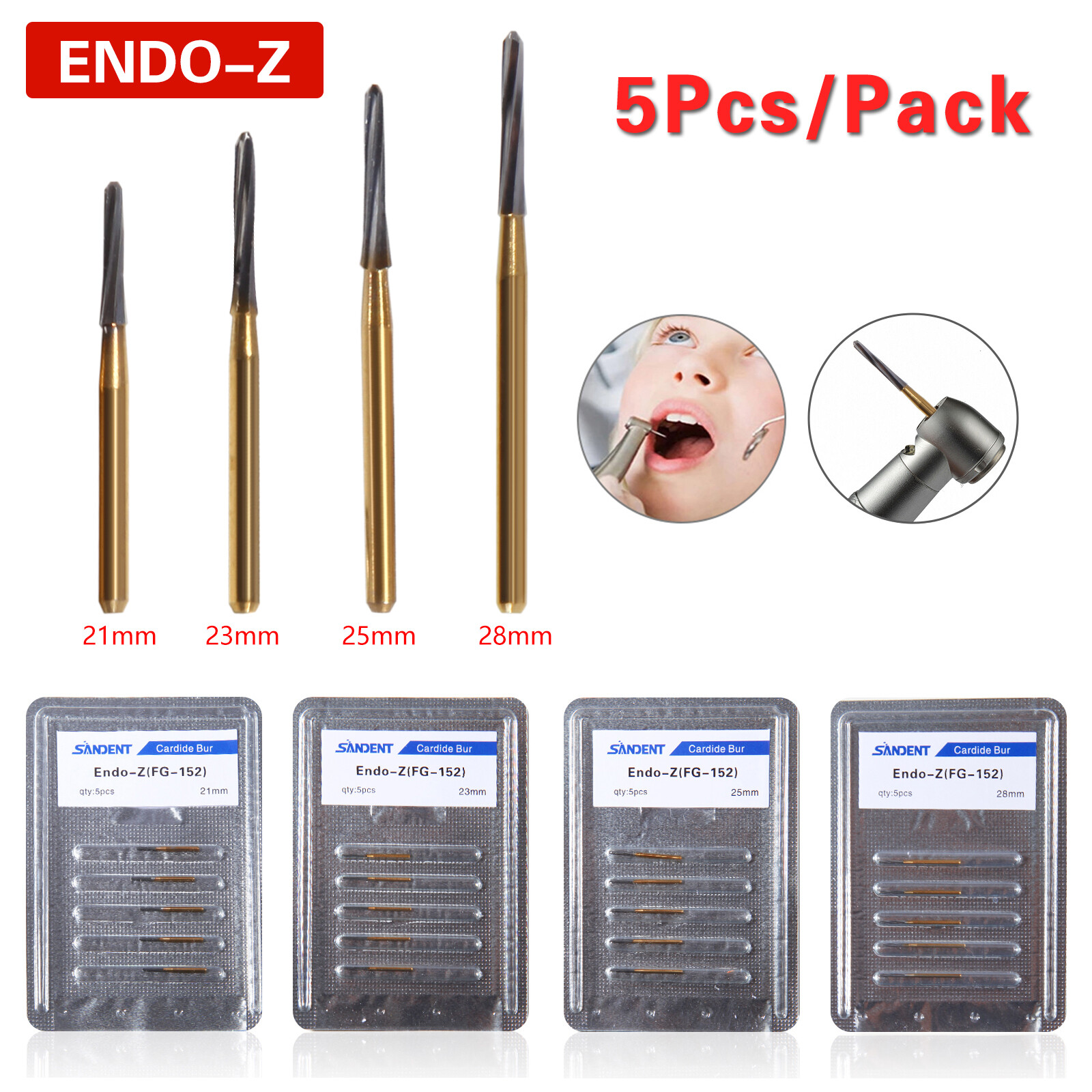 Dental Lab FG Carbide Tungsten Steel Finishing Burs ENDO-Z Burs 21/23/25/28MM po