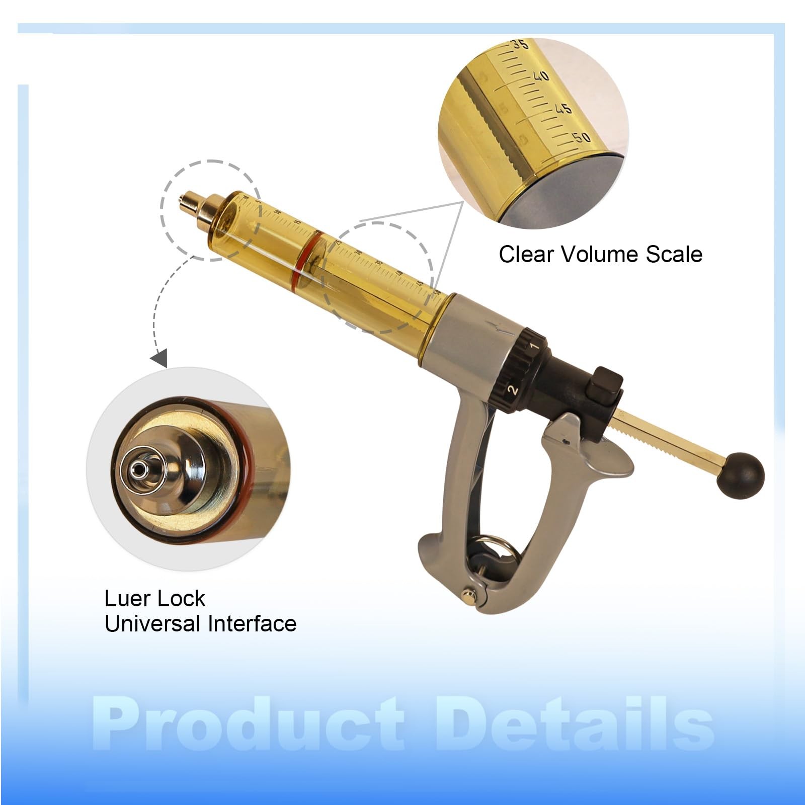 50ML Semi Automatic Livestock Syringe, 5 Gears Adjustable Continuous Repeating L
