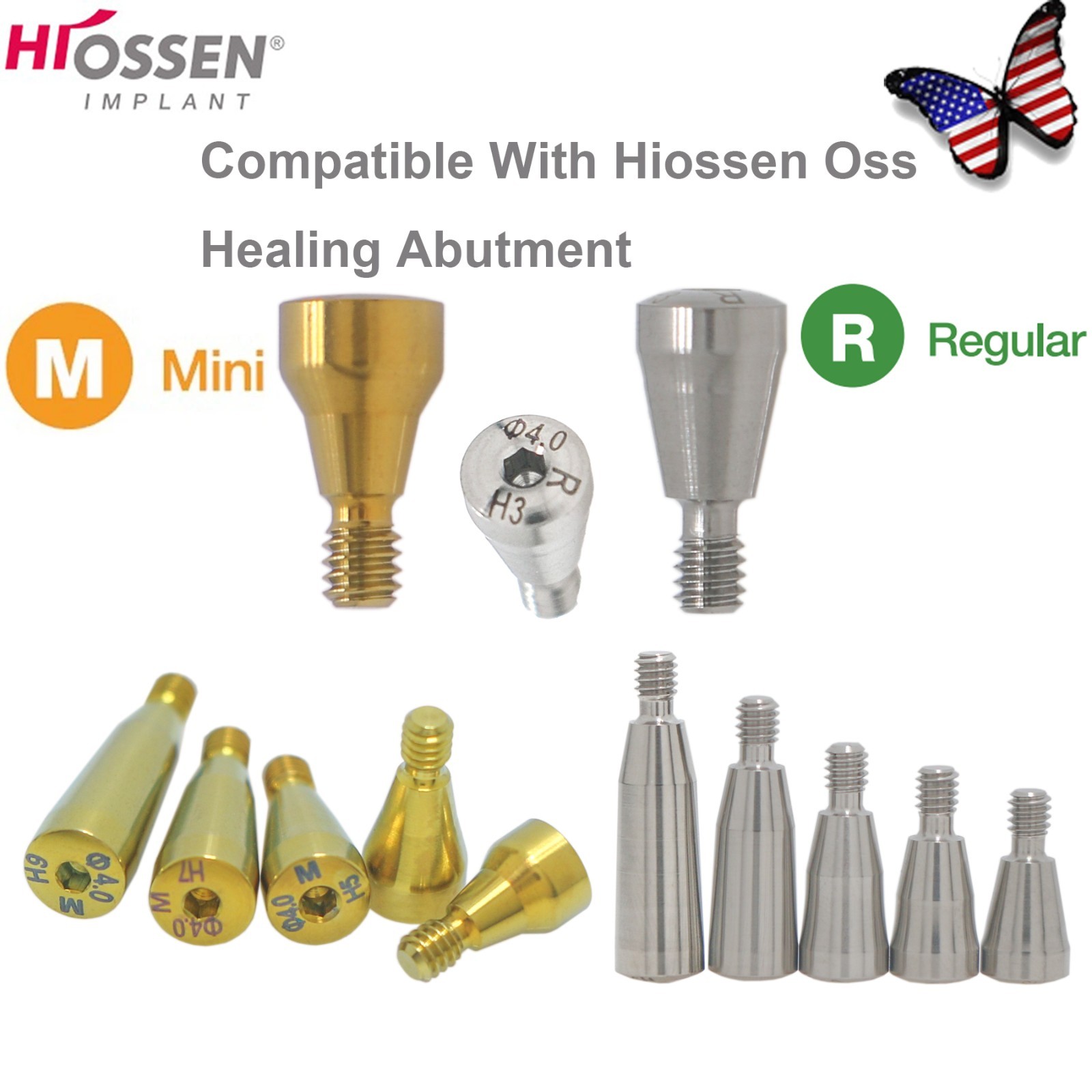 US 5Pcs Dental Healing Abutment Mini/Regular Hiossen Osstem ET TS Ti Implant Cap