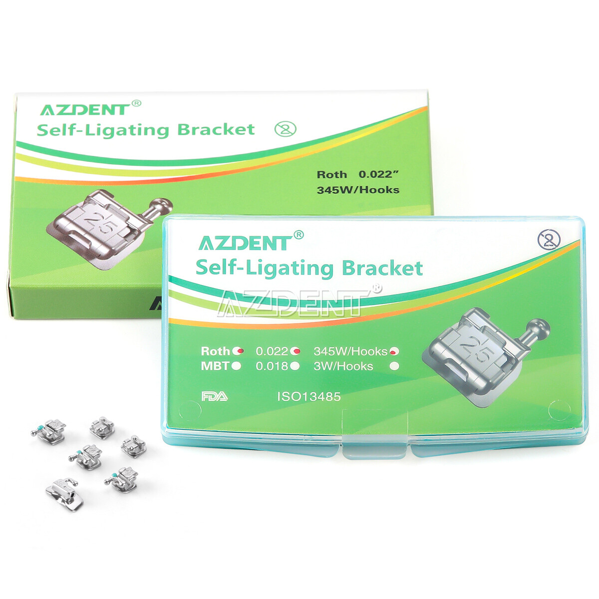 AZDENT Dental Metal Self-Ligating Brackets Braces Mini Roth.022 345 Hooks USA